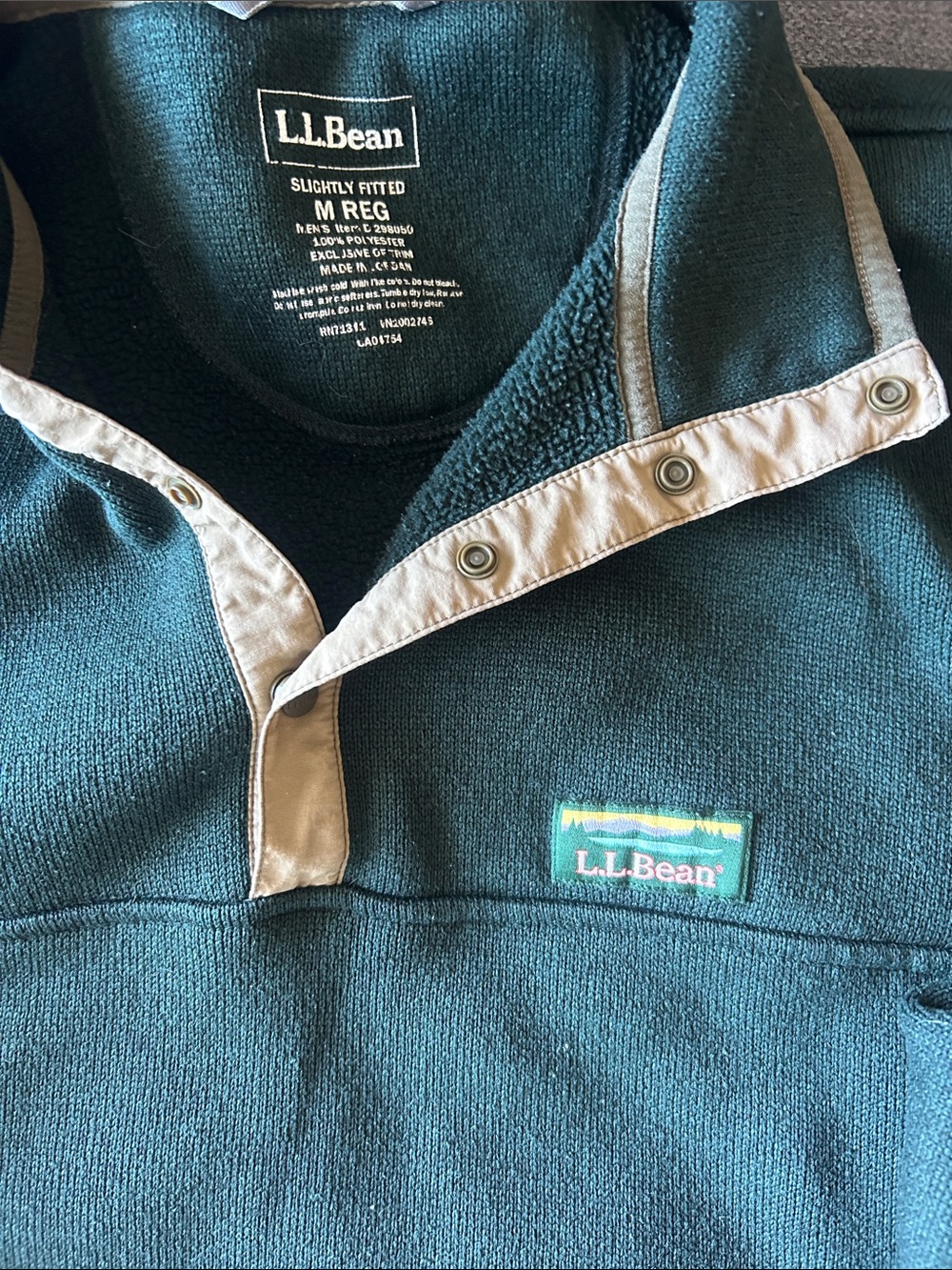 L.L. Bean Men's Forrest Green Fleece with Tan Trim